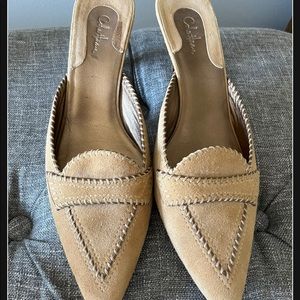 Cole Haan beige suede mules, size 10, super comfortable with low kitten heel